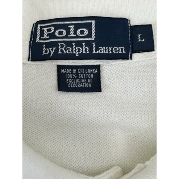 VTG Polo Ralph Lauren Big Logo #3 Rugby Polo Shirt Y2K Large All White Big Pony - Picture 8 of 10
